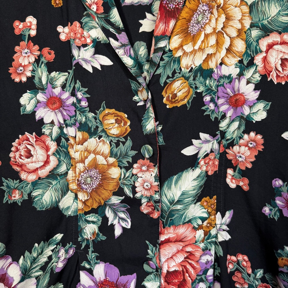 Vintage Pinnacle Floral Button Up Shirt 100% Rayon ILGWU Made in USA Black Large - Picture 3 of 9